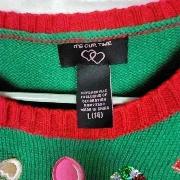 Girls It's Our Time Crew Neck Gingerbread Party Christmas Tunic Sweater sz  L 14 - Picture 8 of 12